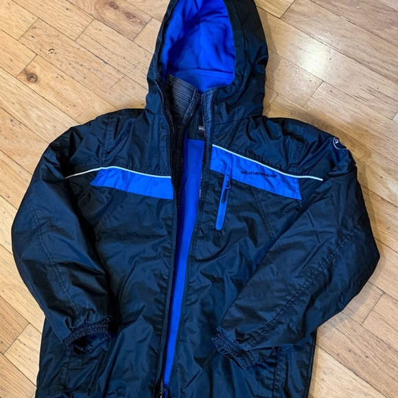 Weatherproof Performance Jacket Black and Blue with Hood - Kids’ Size 14/16 - Picture 1 of 3